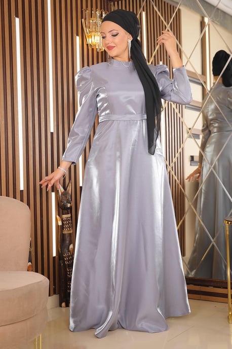 Axel Veckad Plus size Aftonklänning Grå - Image 3