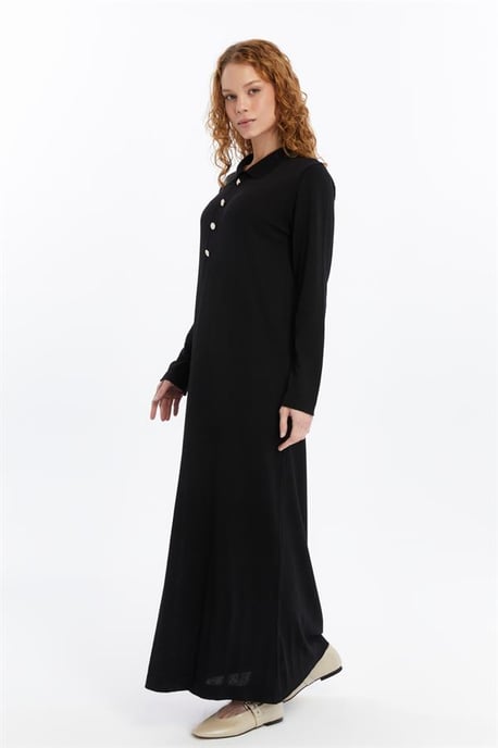 Women's Shirt Collar Detailed Half Placket Thin Seasonal Cold Yarn Knitwear Dress Black - Image 2