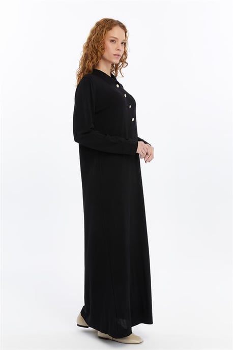 Women's Shirt Collar Detailed Half Placket Thin Seasonal Cold Yarn Knitwear Dress Black - Image 3