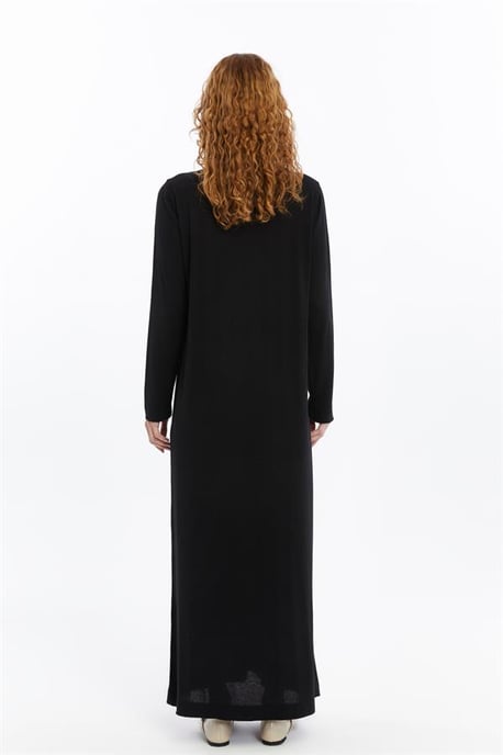 Women's Shirt Collar Detailed Half Placket Thin Seasonal Cold Yarn Knitwear Dress Black - Image 4