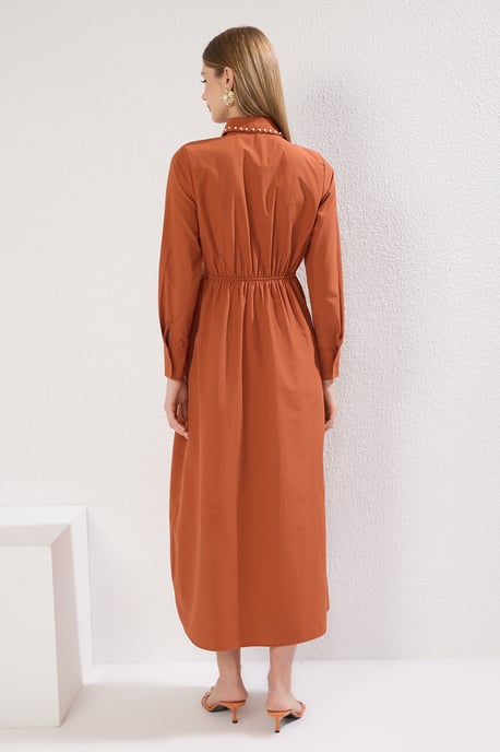 Brun rak LÅNG LÅNG Casual/Daglig hijabklänning för kvinnor - Image 3