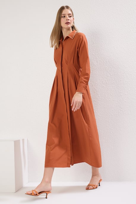 Brun rak LÅNG LÅNG Casual/Daglig hijabklänning för kvinnor - Image 4