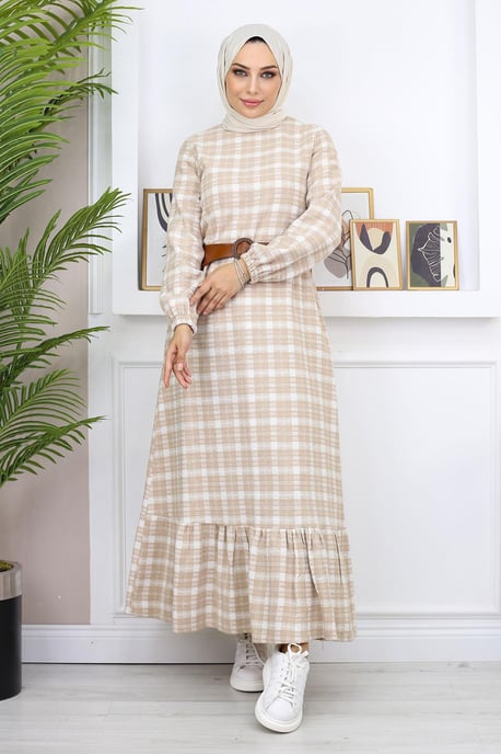 Med volanger Hijab Klänning Beige - Image 2
