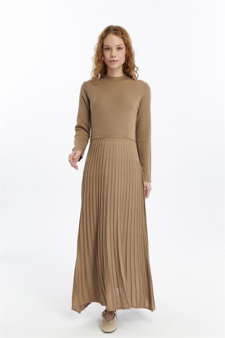 Dames Geplooide Rok, Ribfluweel, Thin Seasonal Cold Yarn Gebreide kleding Jurk, Nerts - Image 2