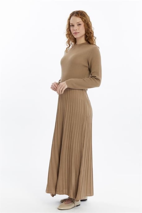 Dames Geplooide Rok, Ribfluweel, Thin Seasonal Cold Yarn Gebreide kleding Jurk, Nerts - Image 3