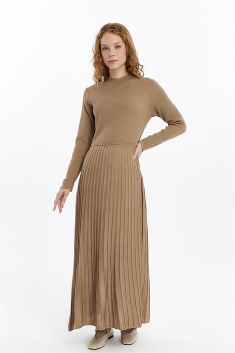 Dames Geplooide Rok, Ribfluweel, Thin Seasonal Cold Yarn Gebreide kleding Jurk, Nerts - Image 4