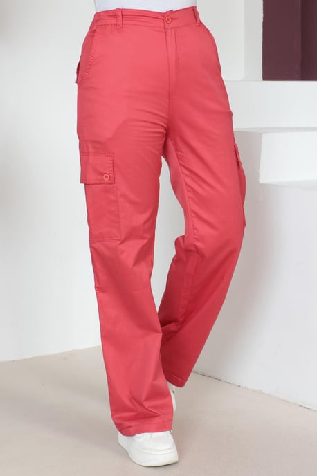 Elastische taille Wijde pijp Broek Rood - Image 2