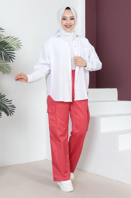 Elastische taille Wijde pijp Broek Rood - Image 3