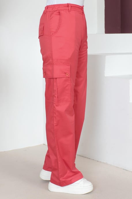 Elastische taille Wijde pijp Broek Rood - Image 4