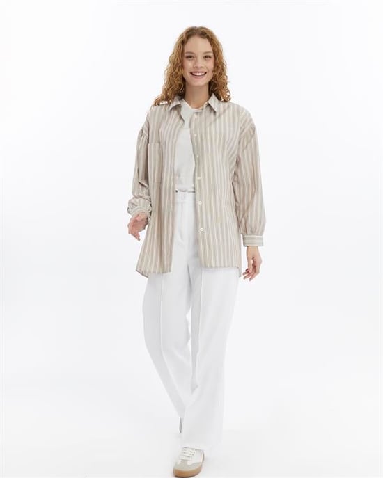 Women's Double Crepe Grass Stitch Detailed Pocketed Palazzo Trousers White - Image 2