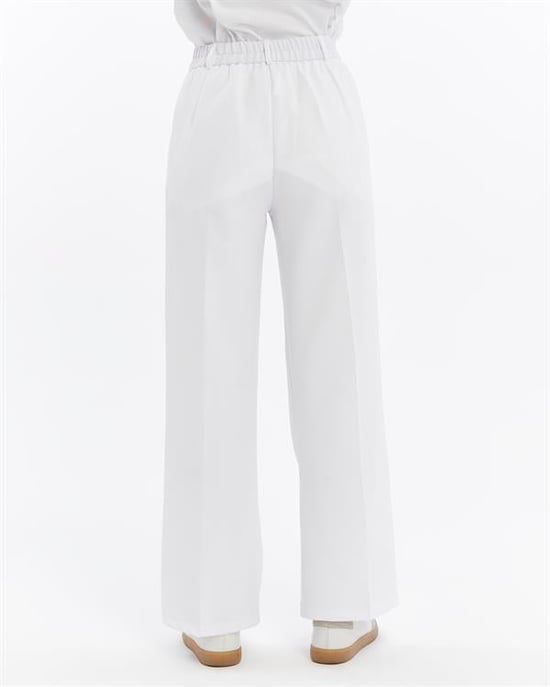 Women's Double Crepe Grass Stitch Detailed Pocketed Palazzo Trousers White - Image 3