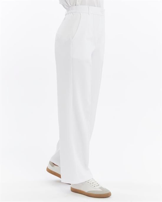 Women's Double Crepe Grass Stitch Detailed Pocketed Palazzo Trousers White - Image 4