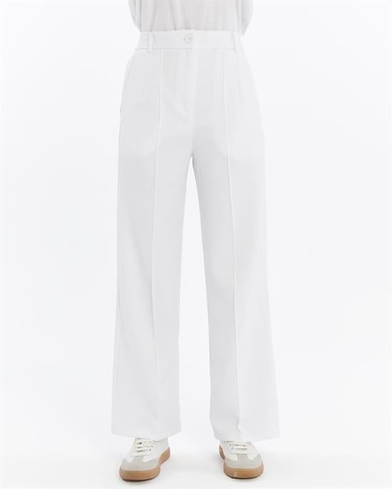 Women's Double Crepe Grass Stitch Detailed Pocketed Palazzo Trousers White - Image 5