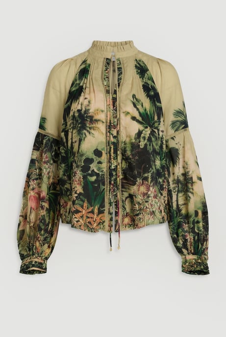 Botanical Print Woven Balloon Sleeve Blouse - Image 2