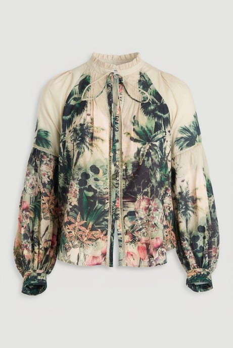 Plus Size Botanical Print Woven Balloon Sleeve Blouse - Image 2