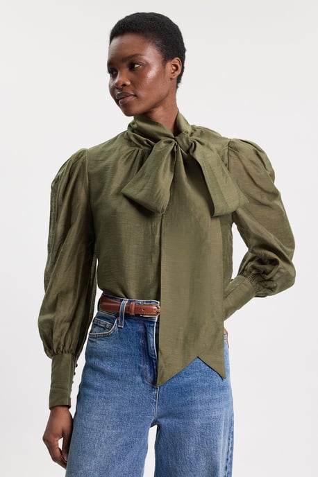 Organdie Woven Pussybow Blouse - Image 1