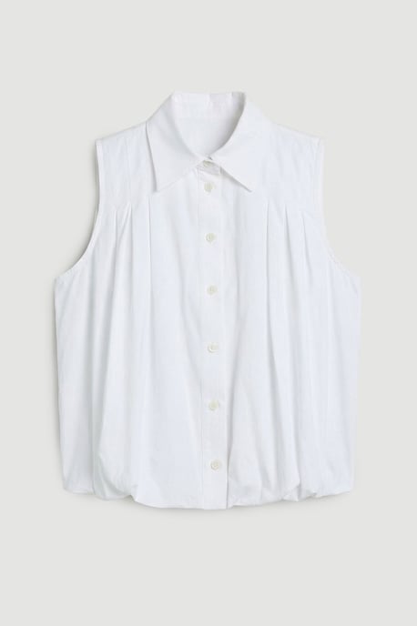 Cotton Sleeveless Puffball Shirt - Image 4