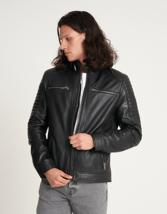 Real Leather Racer Jacket - Image 1