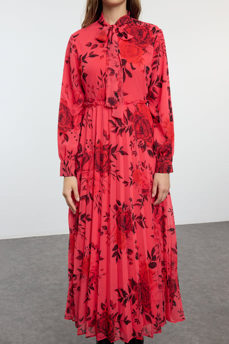 Damklänning med rosa blommig maxilång hijab, vanlig klänning/vardagsklänning, för kvinnor - Image 2