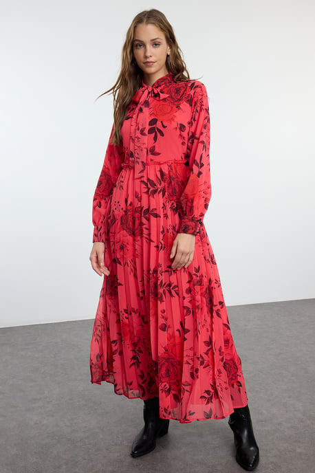 Damklänning med rosa blommig maxilång hijab, vanlig klänning/vardagsklänning, för kvinnor - Image 4