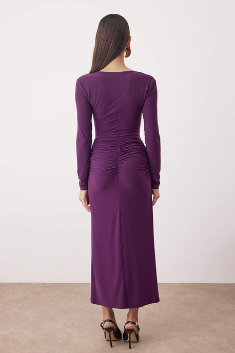 Lila platt maxiklänning med lång cocktailklänning och bodycon-motiv för kvinnor - Image 3