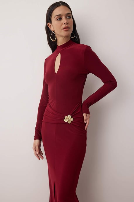 Rak maxiklänning med lång, chic/nattliknande bodycon-mönster för kvinnor - Image 4