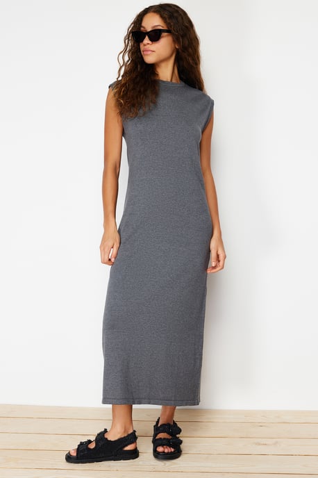 Grå Unifarben Maxi Ärmlös Casual Klänningar Regular Fit Damklänningar - Image 1