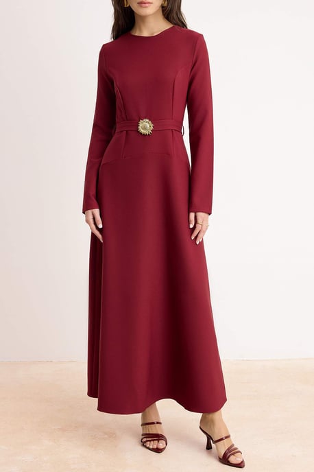 Platt maxiklänning med lång shift hijab för kvinnor - Image 2