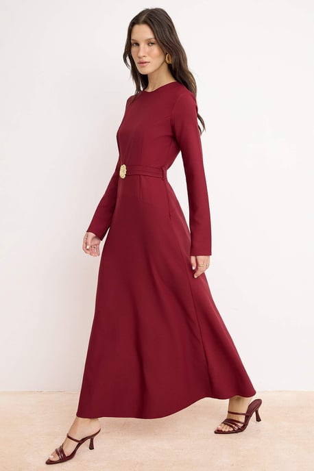 Platt maxiklänning med lång shift hijab för kvinnor - Image 4