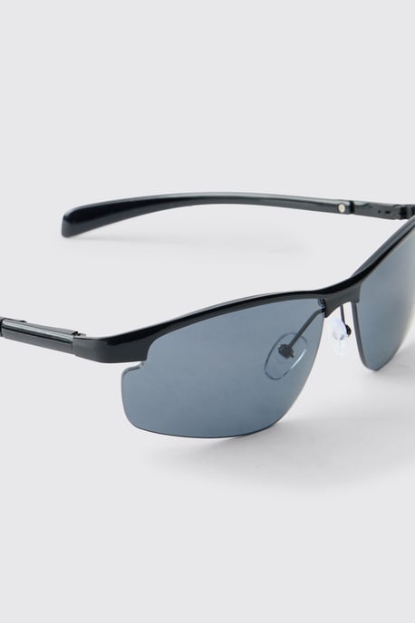 Metal Rim Wrap Around Sunglasses - Image 3