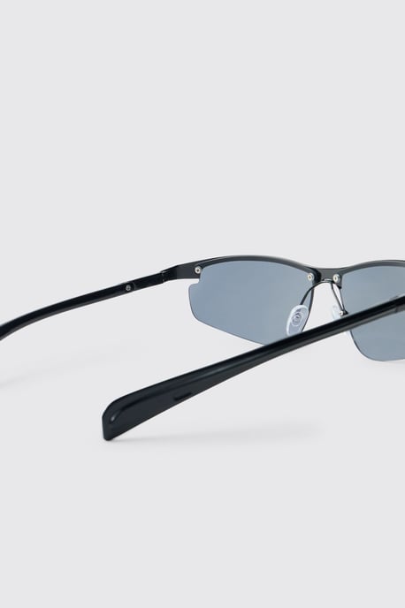 Metal Rim Wrap Around Sunglasses - Image 4