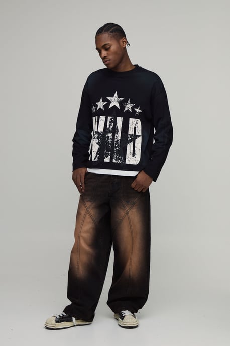 Super Baggy Panelled Washed Jeans - Image 4