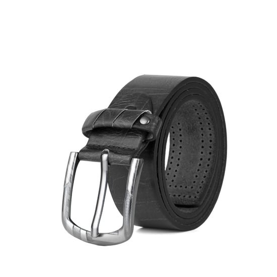 Mens Jeans Belt, Black Vintage Effect 1.5" Distressed Leather Belt - Image 1