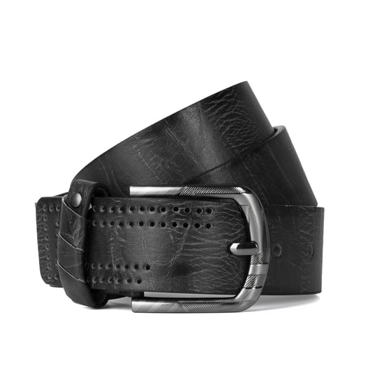 Mens Jeans Belt, Black Vintage Effect 1.5" Distressed Leather Belt - Image 3