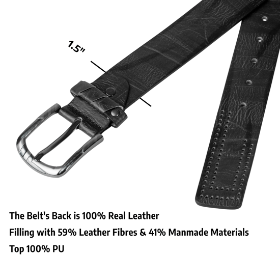 Mens Jeans Belt, Black Vintage Effect 1.5" Distressed Leather Belt - Image 4