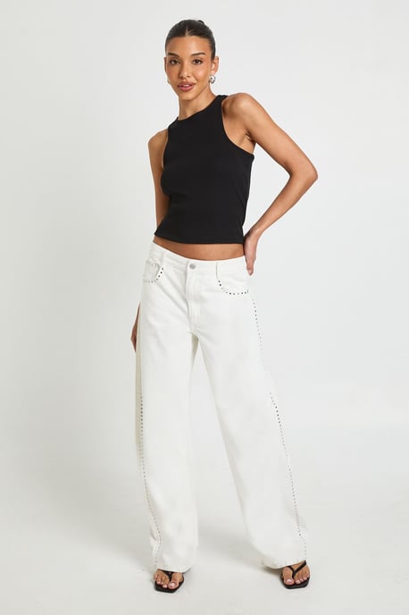 Studded Mid Waist Barrel Jean - Image 3