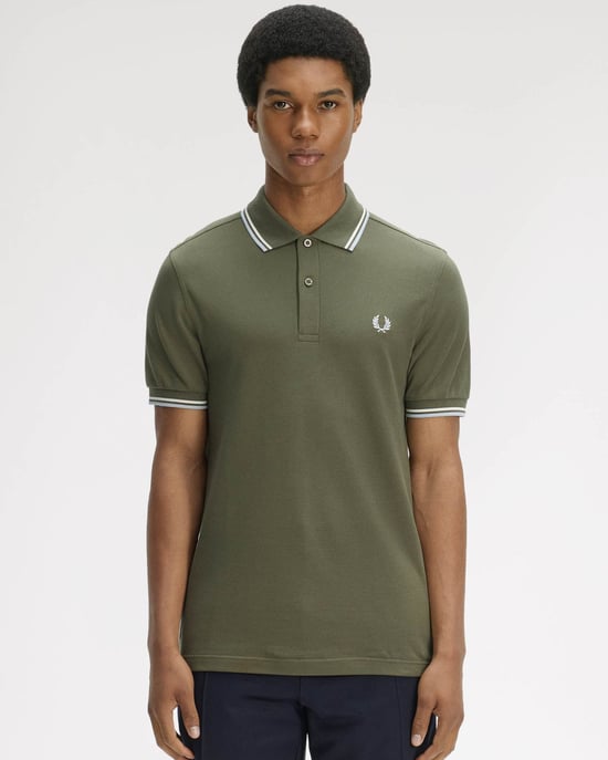 Signature Laurel Wreath Green/Ecru/Dusky Blue Polo Shirt in Dark Green - Image 1