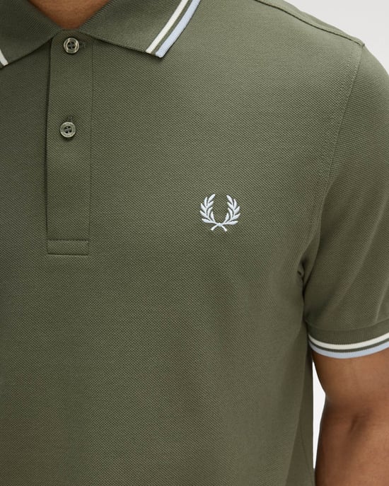 Signature Laurel Wreath Green/Ecru/Dusky Blue Polo Shirt in Dark Green - Image 3