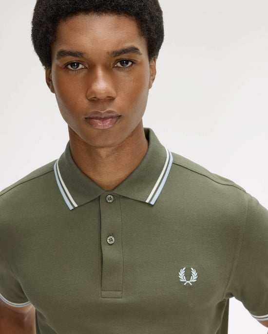 Signature Laurel Wreath Green/Ecru/Dusky Blue Polo Shirt in Dark Green - Image 4