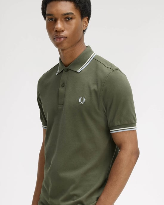 Signature Laurel Wreath Green/Ecru/Dusky Blue Polo Shirt in Dark Green - Image 5