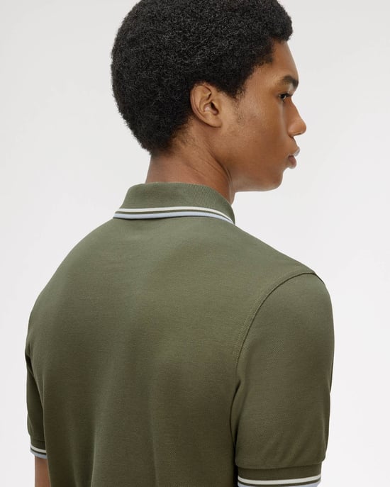 Signature Laurel Wreath Green/Ecru/Dusky Blue Polo Shirt in Dark Green - Image 6