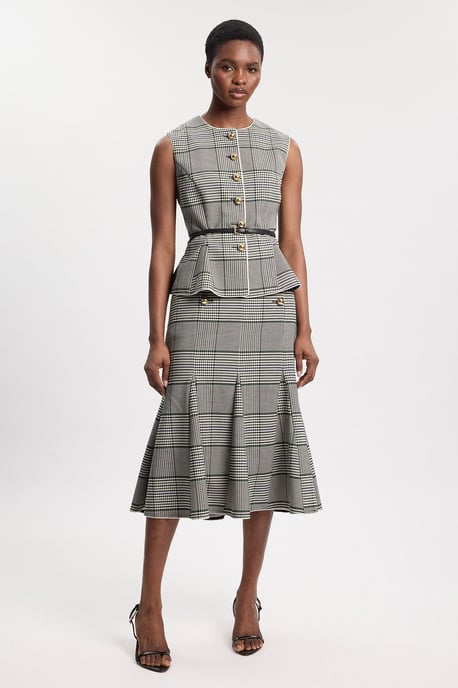 Petite Tailored Check Godet Midi Skirt - Image 1