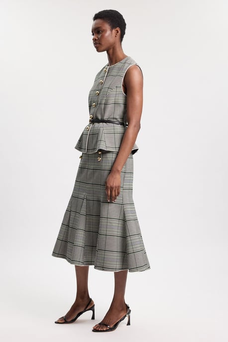 Petite Tailored Check Godet Midi Skirt - Image 5