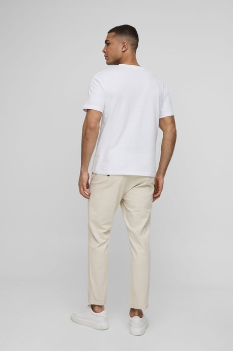 Fixed Waist Slim Cropped Chino Trousers In Stone - Image 2
