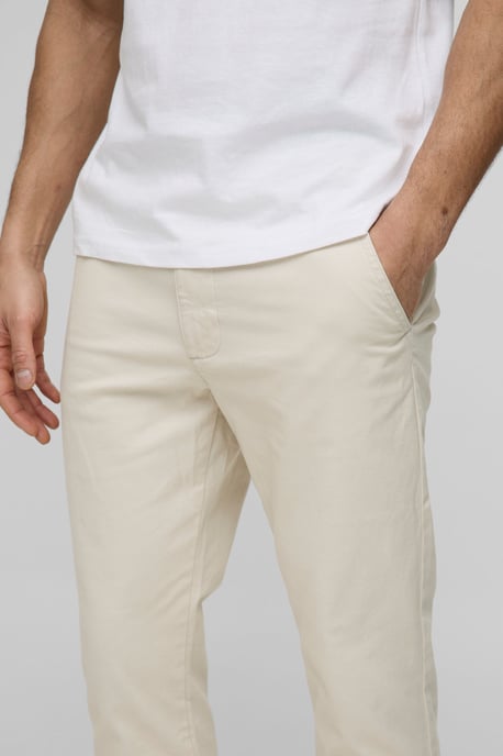 Fixed Waist Slim Cropped Chino Trousers In Stone - Image 3