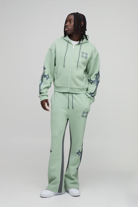Shrunken Cross Hooded Zip Flare Gusset Tracksuit - Image 1