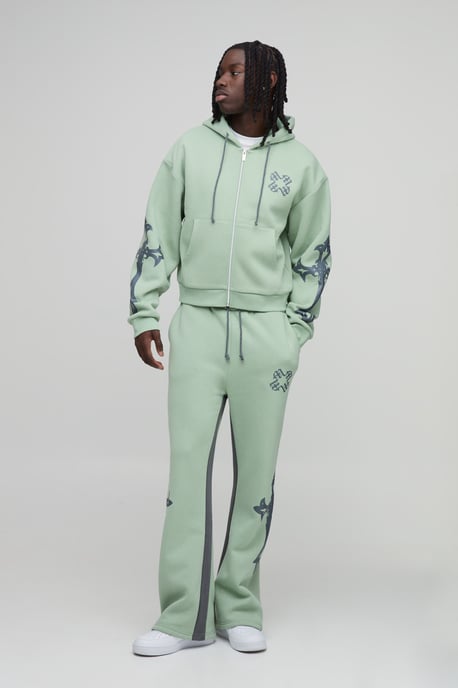 Shrunken Cross Hooded Zip Flare Gusset Tracksuit - Image 4