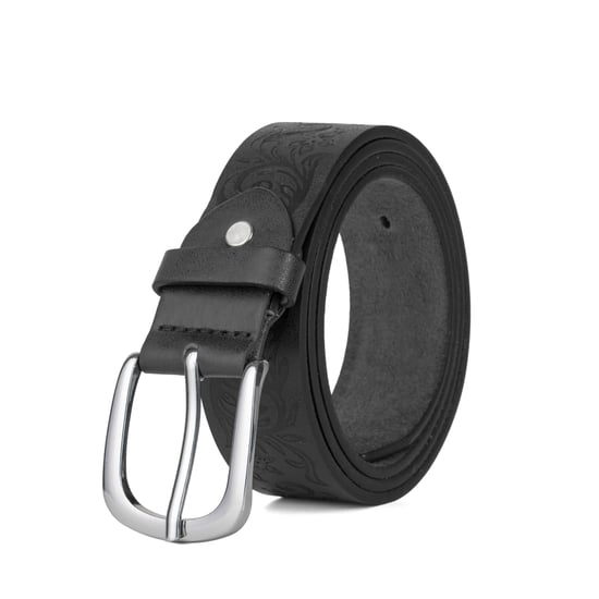 Embossed Leather Lined Belt for men - Western Style 1.25" belt in Black - Image 1
