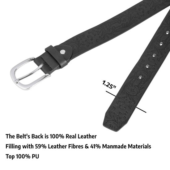 Embossed Leather Lined Belt for men - Western Style 1.25" belt in Black - Image 4