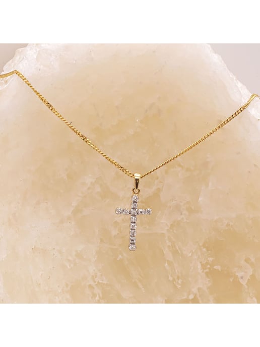 Diamonds by Ellen K. Necklace Gold 585 cross with 12x diamonds totalling 0.12ct. - Image 1